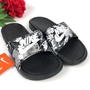 NEW NIKE BENASSI JDI SLIDES SANDALS BLACK FLORAL